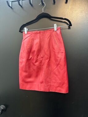 Michael Hoban Red Leather Pencil Skirt